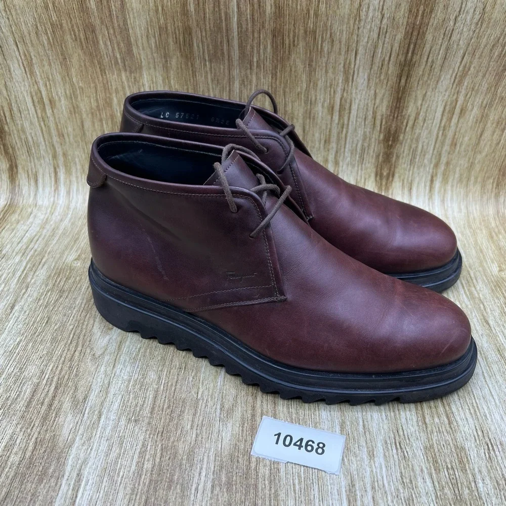 Salvatore Ferragamo Charlie Chukka Boots Men's 6.5 EE Brown Leather Gancini